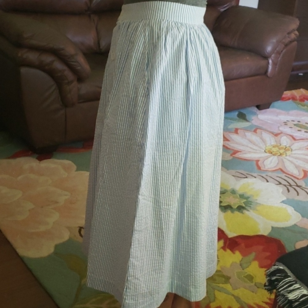 H&M blue striped button down skirt euc